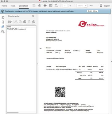 Screenshot: ZUGFerd-konforme Rechnungen mit dem pdfaPilo erstellen